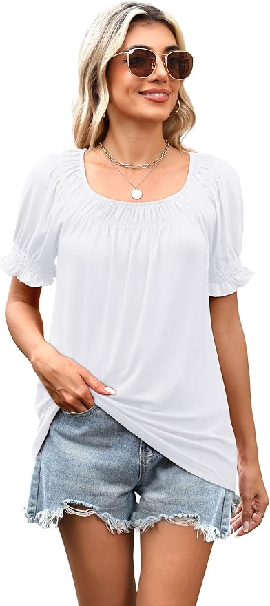 WIHOLL Womens Short Sleeve Square Neck Summer Tops Dressy Casual Blouses Trendy Clothes 2026 - Image 5