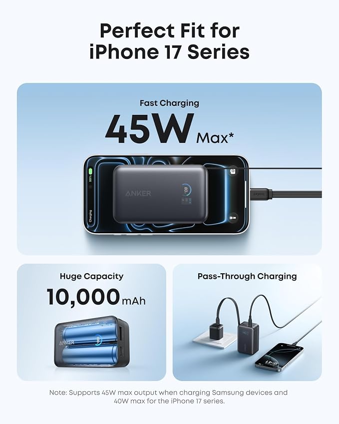 Anker Nano Power Bank, 45W 10,000mAh Portable Charger, iPhone Battery Pack | Built-In Retractable USB-C Cable, for iPhone 17 / 16 Series, iPad, Galaxy, Pixel, and More, Compact Travel Design - Image 3