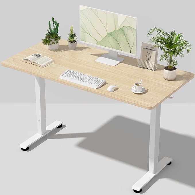 Veken Standing Desk, Nature, 55×23.6 Inch | Height Adjustable Sit Stand Up Computer Tables for Home Office, Study , Writing, Suit students, employees and group work by Veken