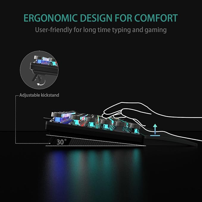 AULA F2088 Typewriter Style Mechanical Gaming Keyboard Wired,Blue Switches,Rainbow LED Backlit,Removable Wrist Rest,Media Control Knob,Retro Punk Round Keycaps,USB Wired Computer Keyboard - Image 7