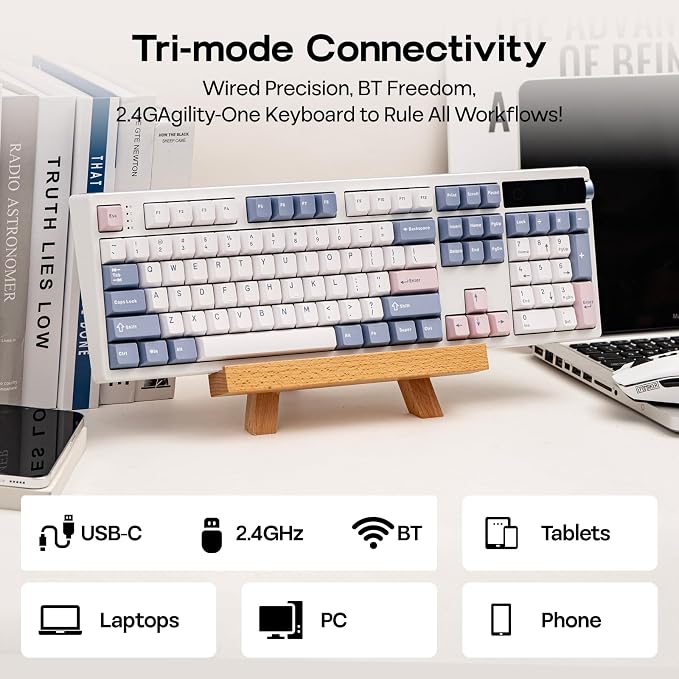 EPOMAKER TH108 PRO Full Size Mechanical Keyboard with Screen & Knob, Wireless Gaming Keyboard with 10000mAh, Creamy Gasket, Hot Swap, Custom Driver, RGB Backlight (White, Creamy Jade) - Image 5