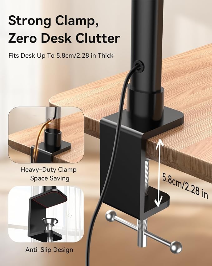 LED Desk Lamp Clamp 24W Adjustable Neck Touch Remote Control | 24W Ultra Bright LED Lighting, Flexible Adjustable Clamp Design, Flexible Adjustable Clamp Design - Image 6