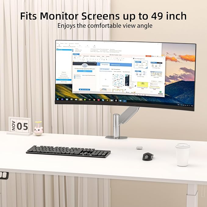 Suptek Ultrawide Monitor Arm Mount for 17 to 49 Inch Heavy Duty Curved Screen,Holds 46.2 lbs,Adjustable Gas Spring Monitor Arm Desk Mount Stand,75/100 Vesa Mount,Silver(MD71LS) - Image 4