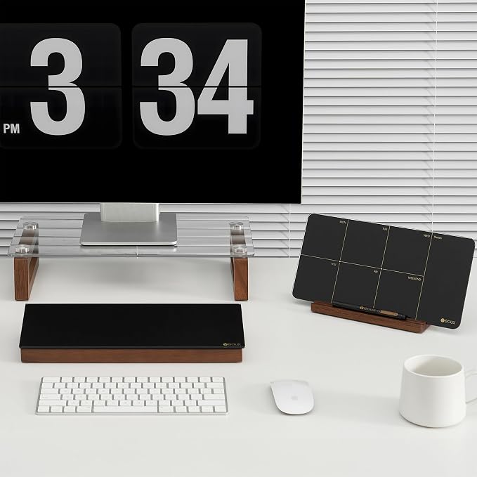 Desktop Black Glass Dry Erase Board with Wood Organizers for Small Office Supplies, Desk Whiteboard with Drawer for Home Office Cubicle, Accessories Included, Yeoux | Build With Soild Walnut Wood & Tempered Glass, Small Office Supplies Storage, For Hom... - Image 6