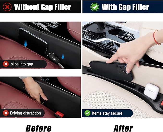 Car Seat Gap Filler Organizer 2 PCS Black Universal Seat Gap Plug Blocker Anti-Drop Console Catcher Phone Keys Storage for Car Truck SUV Auto Accessories Style2 - Image 3