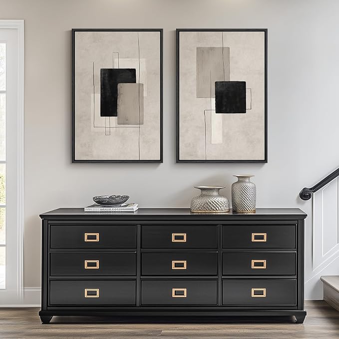 Framed Neutral Abstract Wall Art Set of 2, Black Beige Modern Canvas Prints Paintings Artwork for Walls, Minimalist Block Lines Pictures for Living Room, Dining Room, Bedroom Wall Decor 16x24 In - Image 8