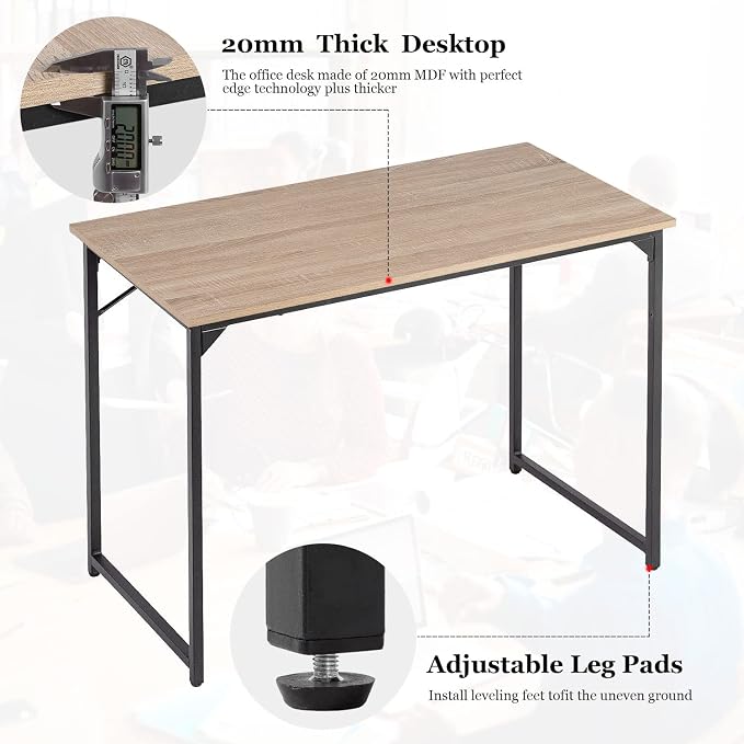 PayLessHere | 39 Inch Computer Desk | Nature | Sturdy Office Desk | Metal Frame, Adjustable Feet | Water-Resistant, Scratchproof Surface | Writing Table for Home Office or Study | Pack of 1 - Image 6