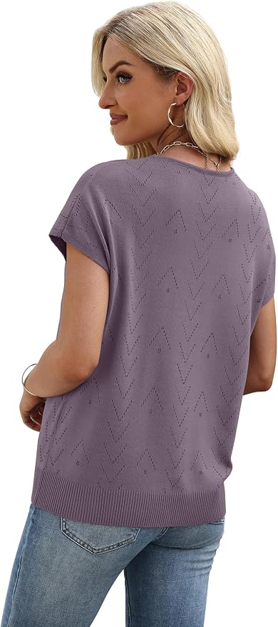 WIHOLL Short Sleeve Sweater for Women V Neck Trendy Cute Tops Business Casual Outfits Cap Sleeve - Image 5