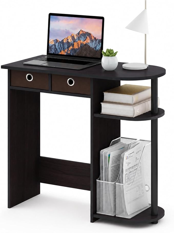 Furinno Go Green 32-Inch Brown Computer Desk, Office Desk with 2 Side Shelves and Storage Bins, Rectangular Home Office Desk, Gaming Desk for Home Office, Bedroom, Study Room, Dark Mocha - Image 3
