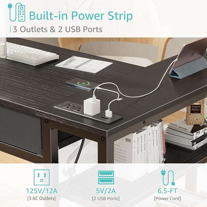 DLisiting Black Corner Desk for Small Space with Drawers, Reversible Gaming L Shaped Computer Desk with Storage Shelves for Boys, Corner Work Study PC Desks for Bedroom - Image 7
