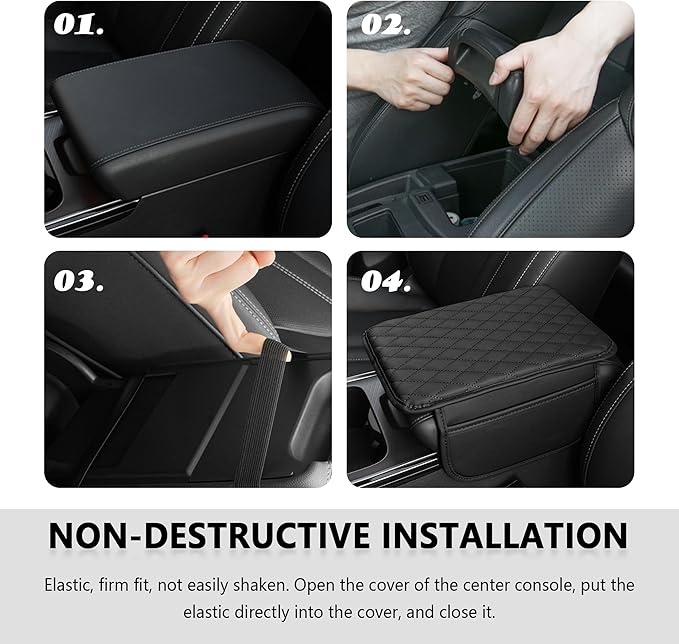 Stacool Upgraded Car Center Console Cover,Microfiber Leather Car Armrest Cover Cushion with 2 Storage Bags,Universal Car Armrest Storage Box (Black) - Image 5