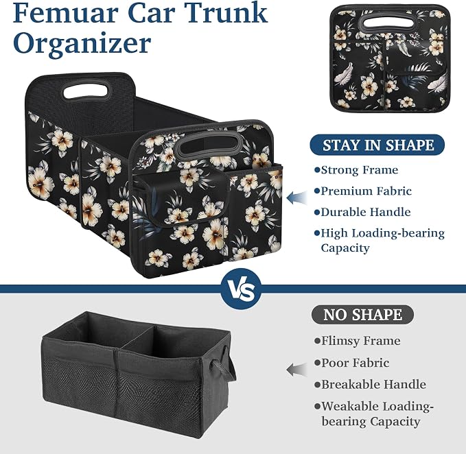 Femuar Car Trunk Organizer, Car Storage Organizer with Large Capacity Waterproof Collapsible Trunk Organizer for Car Suv/Jeep/Sedan (Hibiscus flowers, Standard) - Image 3