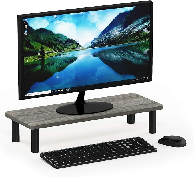 Furinno TURN-N-TUBE Monitor Stand Riser, 23.6" Wide Rectangle Monitor Riser, Laptop Stand for Desk, Office Desktop Accessories Organizers, Toolless Assembly, For Study Room, Dorm, French Oak by Furinno-FitsYourSpaceFitsYourBudget
