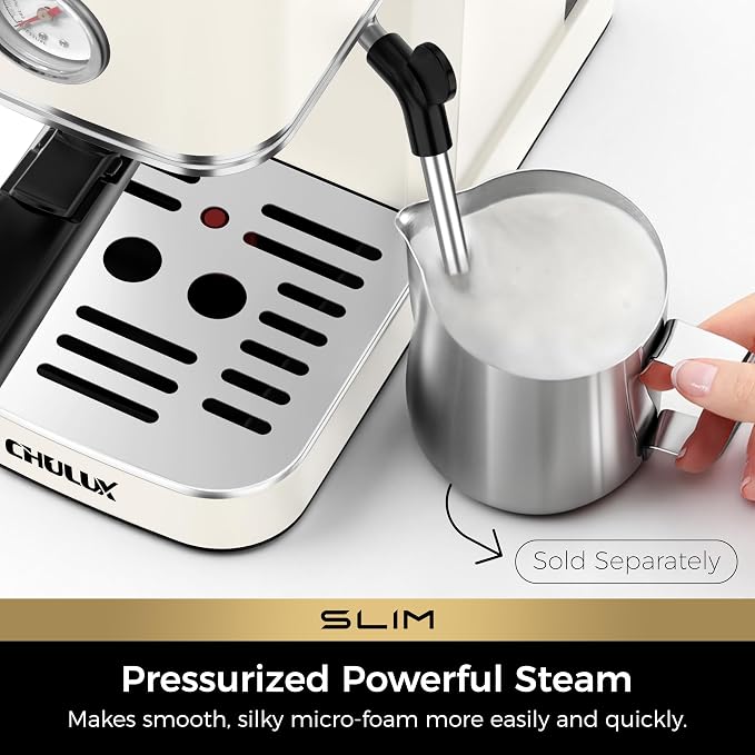 CHULUX Slim Espresso Machine with Milk Frother for Home Cappuccino, Creamy | Precise Pressure Gauge, Food-Grade Materials, 20 Bar Italian Pump, Professional Temperature Control System, Stainless Steel - Image 3