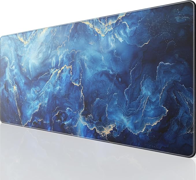 KTRIO Large Gaming Mouse Pad, Desk Mat, 31.5 x 11.8 in, Blue Marble, XL | Smooth Micro-Weave Surface, Artistic Pattern Design, Non-Slip Rubber Base, Durable Stitched Edges, Office & Home Use by KTRIO