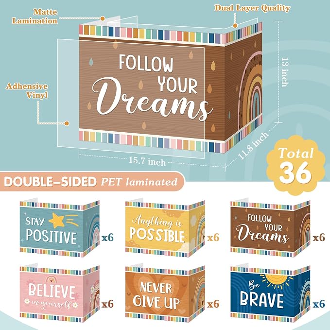 Affrolling 36 Pcs Inspirational Privacy Folders Bulk for Students Cardboard Privacy Boards Desk Divider Panel Waterproof Testing Divider for Classroom Back to School Study Supplies (Boho) - Image 2