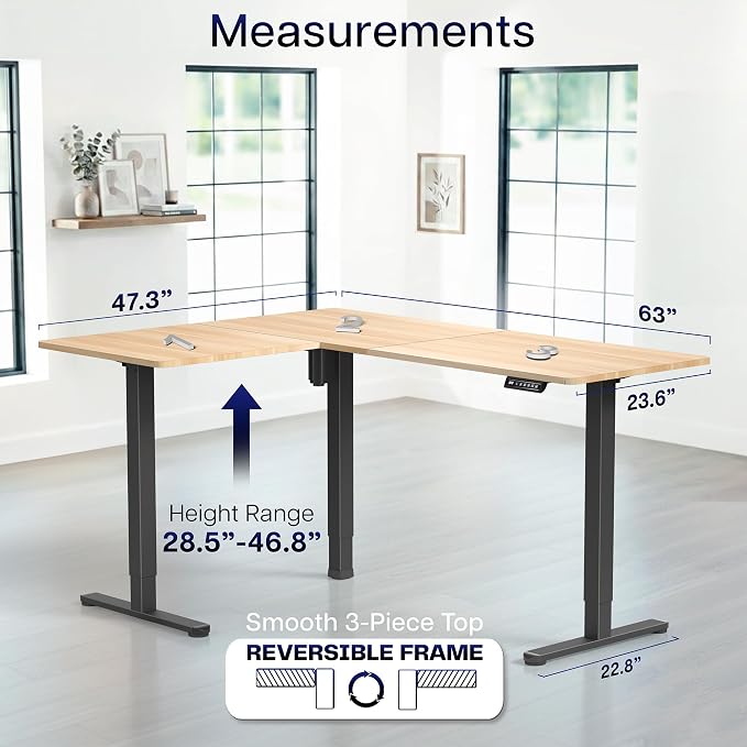 VIVO Light Wood 63 x 47 in Corner Standing Desk, DESK-E3CTC-47 | Electric, Reversible L-Shaped Table, Sit Stand, Height Adjustable, Memory Controller, Office Furniture Sets, Black Frame - Image 5