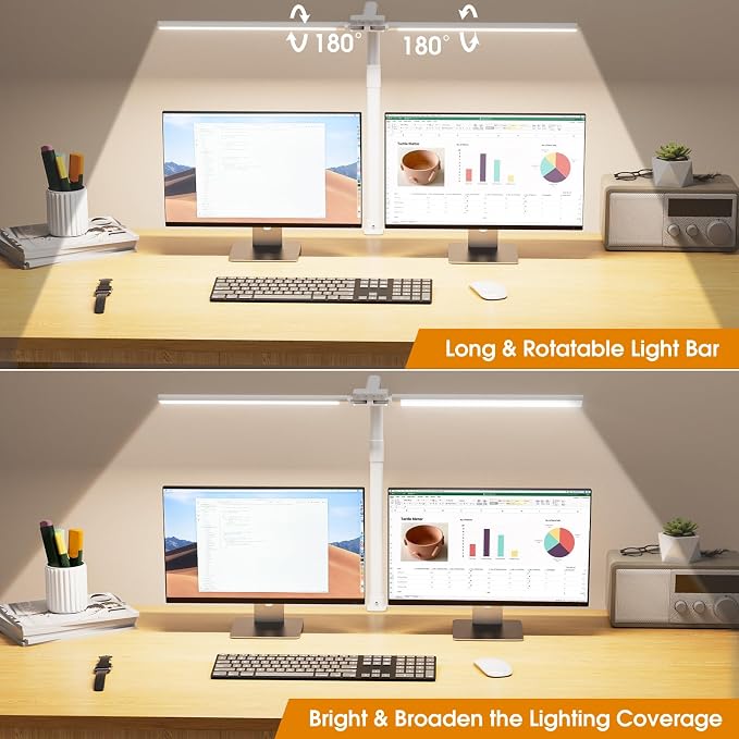 SIBRILLE LED Desk Lamp for Home Office - Dimmable Computer Desk Light with Clamp, Modern Architect Task Lamp with Color Changing, Flexible Desktop Lamp with Gooseneck for Monitor, Double Head, White - Image 2