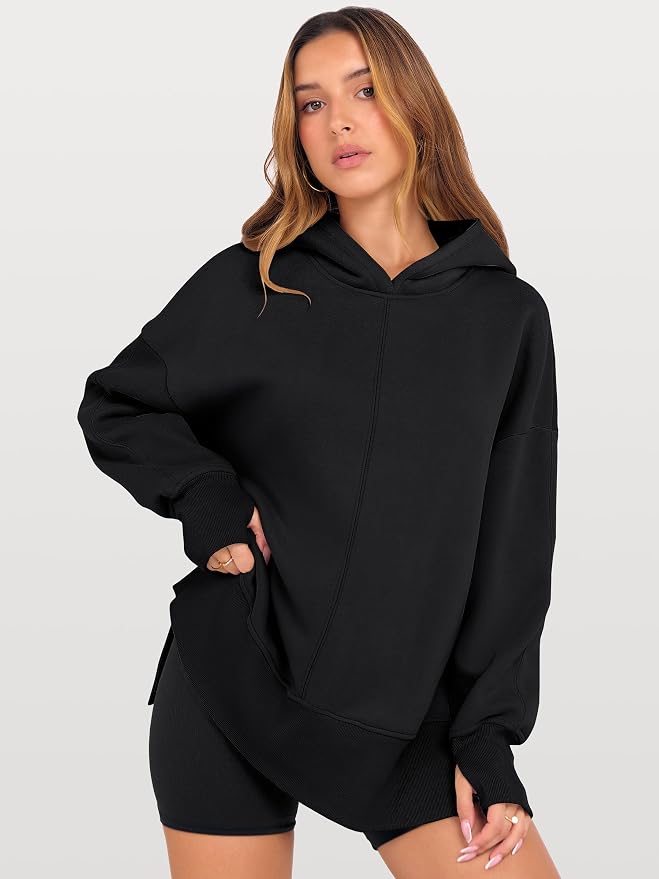 ANRABESS Womens Oversized Hoodies Long Sleeve Fleece Side Slit Hooded Sweatshirts Pullover 2026 Fall Outfits Y2K Clothes - Image 2