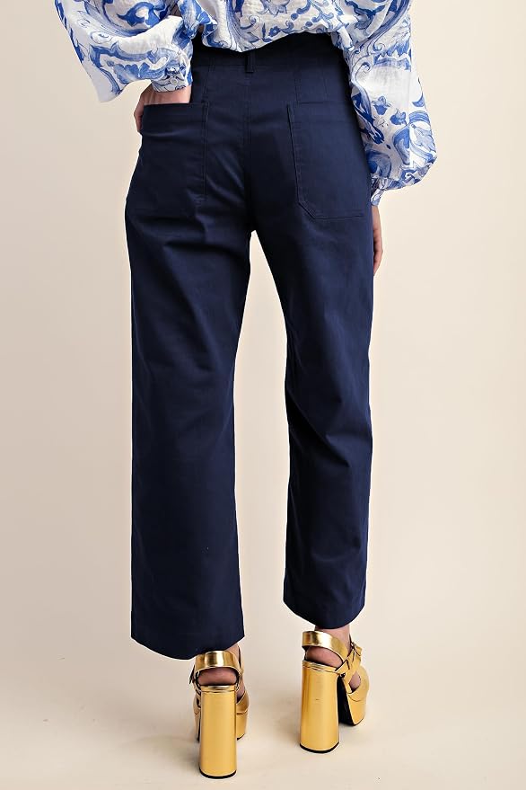 miduo Womens High Waisted Cropped Wide Leg Stretchy Straight Pants Trousers with Pockets - Image 5