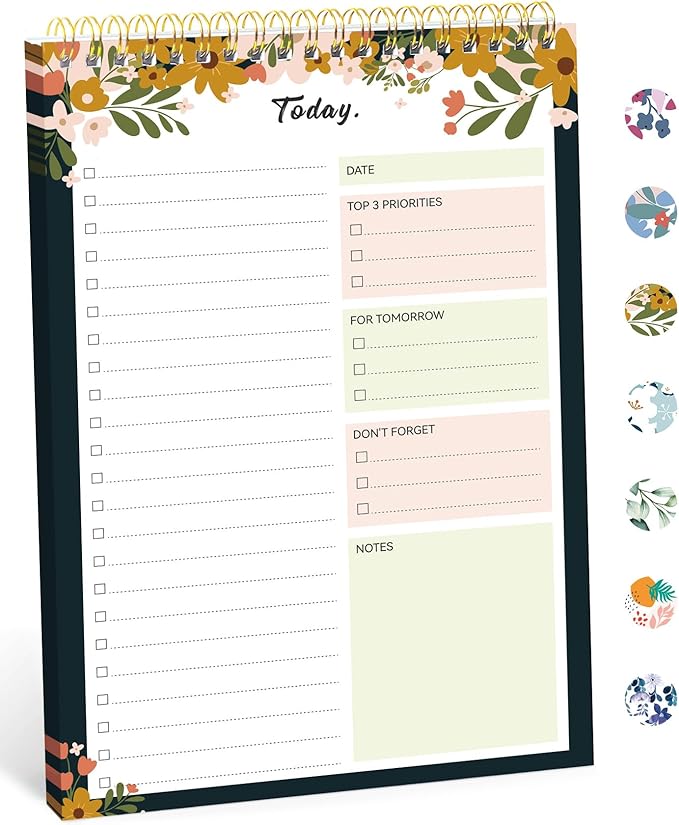 Taja To Do List Notepad, Undated Daily Planner for Work and Goal Setting | Rustic Floral, 52 Sheets, 9.8" x 6.5" , for Office, Home and school, Daily Task Planning, Notes and Everyday Organization by Taja