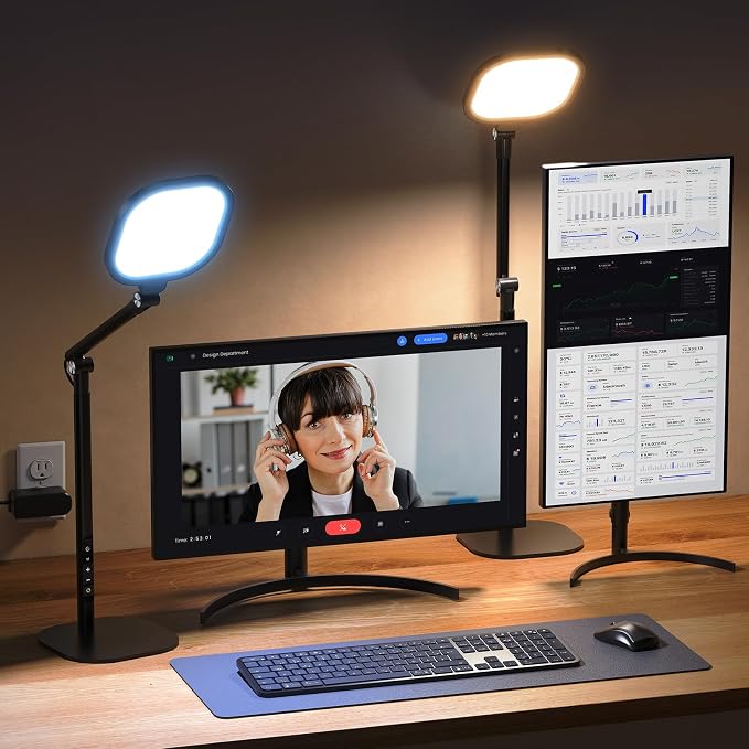 LitONES Tall LED Desk Lamps with Base, Edge-Lit Eye-Care, 50 Light Modes | 40" Height, Dimmable & Flexible, CRI>97.8, Memory and Timer Func, Stable Mental Base for Home Office, Video Calls & Drafting by LitONES