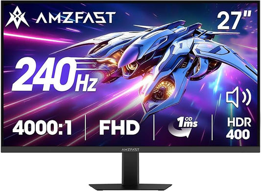 Amzfast 27 Inch Gaming Monitor, 240Hz 1ms FHD 1080P, Adaptive Sync, HDR400, 4000:1 Contrast, 125% sRGB, Built-in Speakers, HDMI 2.0 & DP 1.4, VESA 100x100, Retractable Headphone Holder, AMZG27F5 Pro by Amzfast