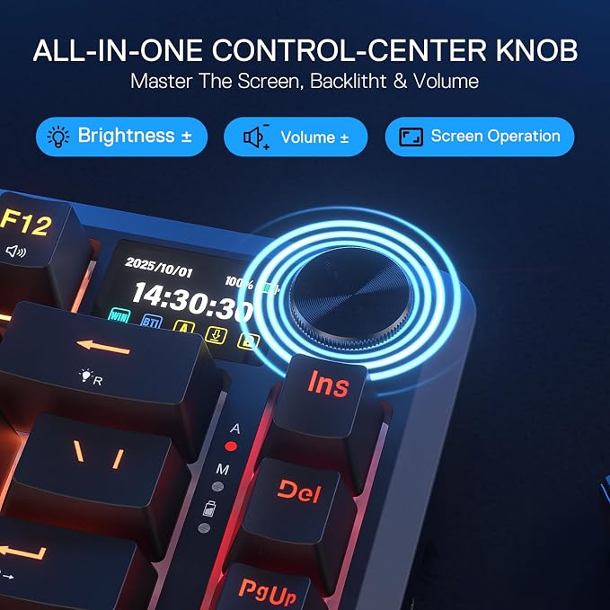 Redragon K724 PRO Wireless 81-Key Gasket Gaming Keyboard with Screen & Knob | Easy-Control LED Info Display, 0-Delay Tri-Mode, Cushioned 5-Layer Noise Dampening for Creamy Thocky Sound, Compact 80% Size - Image 4