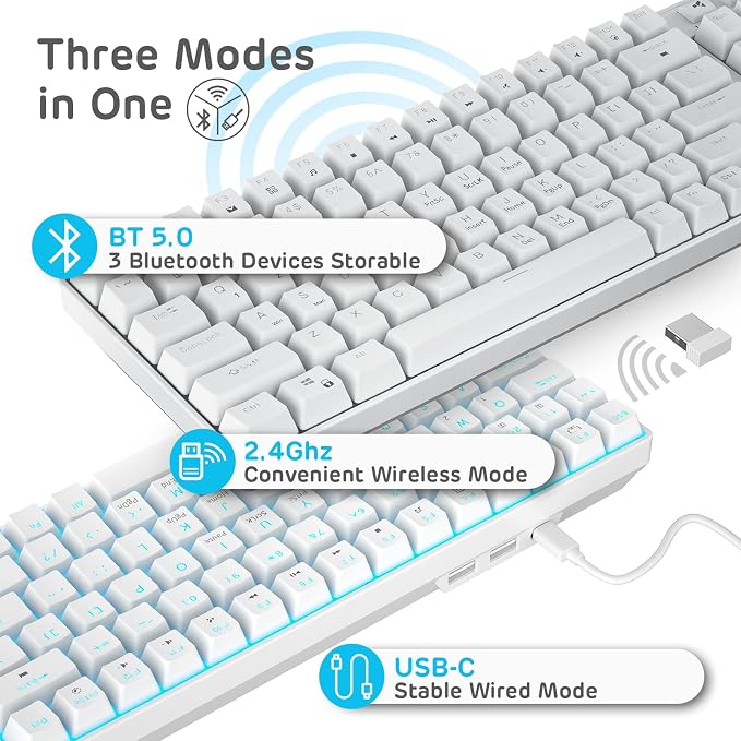 RK ROYAL KLUDGE RK96 Wireless Mechanical Keyboard with Magnetic Wrist Rest | 96 Keys Hot Swappable Wireless Gaming Keyboard with Software, Triple Mode BT5.0/2.4G/USB-C, Blue Backlight, Custom Switch - Image 3