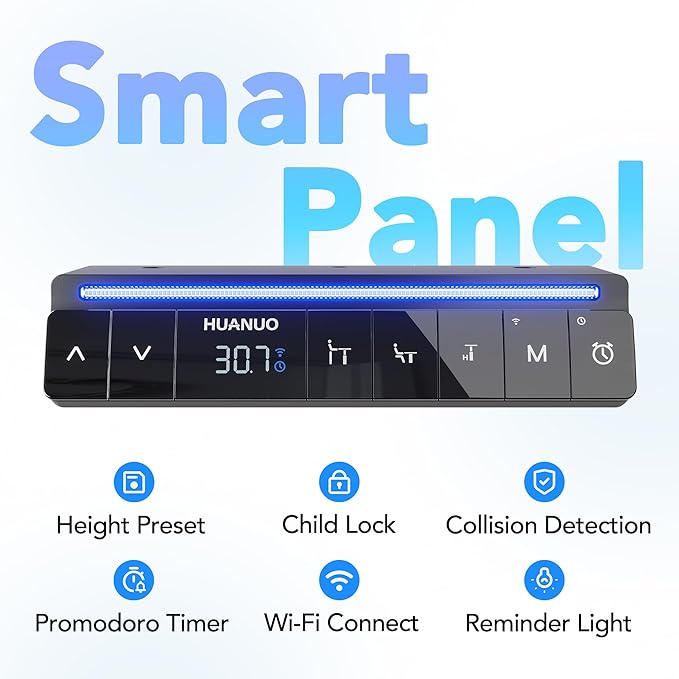 HUANUO AI-Powered Electric Standing Desk with Smart APP, Work with Alexa & Google, Adjustable Height, 6 Memory Settings, Sedentary Reminder, Ergonomic Sit-Stand Desk, 32-inch, Light Walnut - Image 6