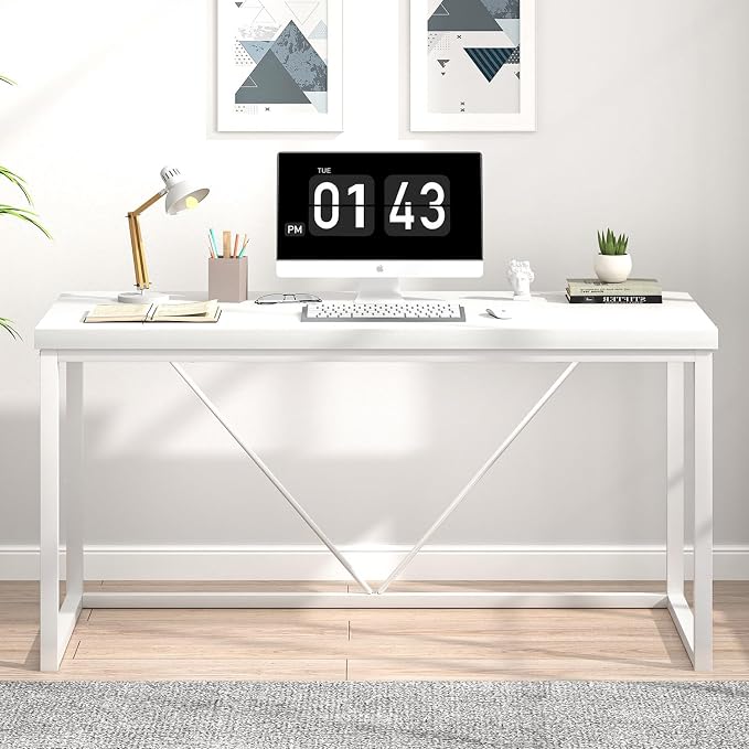 EXCEFUR Home Office Desk, Modern Wood Computer Desk, Wood Study Writing Table, Simple Gaming Executive Desk Workstation for Bedroom Living Room, White, 53 inch - Image 7