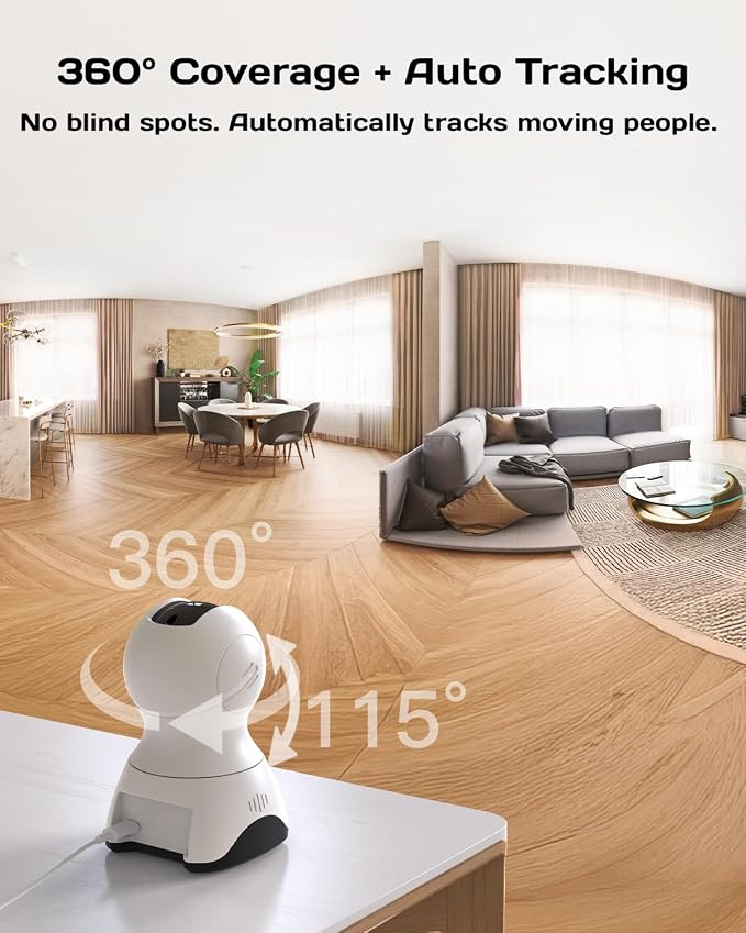 VIMTAG 4K 8MP Pan/Tilt Pet Camera Indoor with Phone App for Dog/Cat/Baby/Nanny/Home Security, Motion Tracking, Night Vision, 2-Way Audio, AI Detection, 5G/2.4GHz WiFi, Cloud & SD Card, Works w/Alexa - Image 3