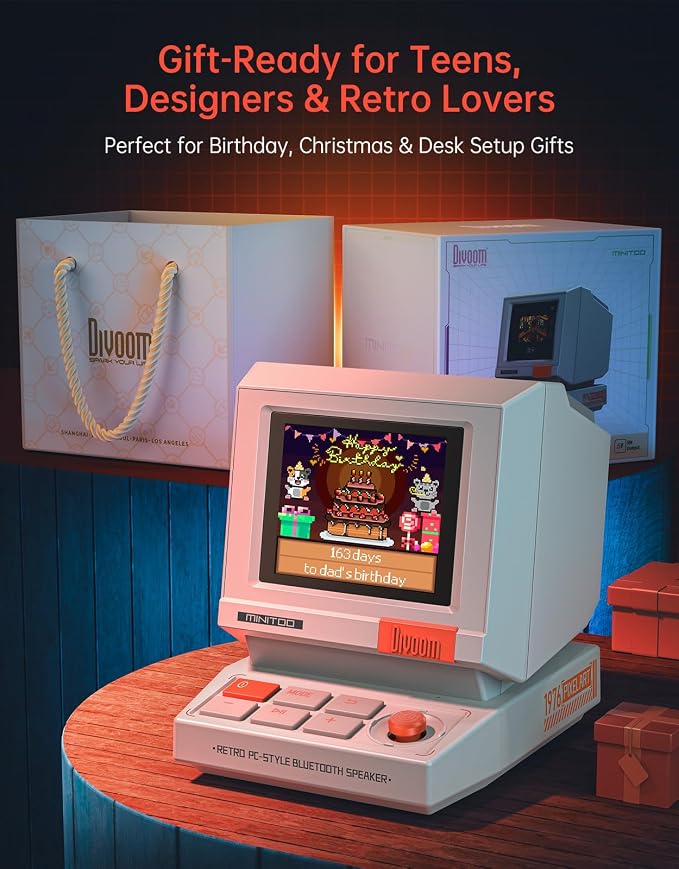 Divoom MiniToo Retro PC-Style Computer Speaker, Pixel Screen with DIY Faces | Bluetooth & USB Audio, Alarm/White Noise Clock, Desk Setup Gifts for Gaming - Image 8