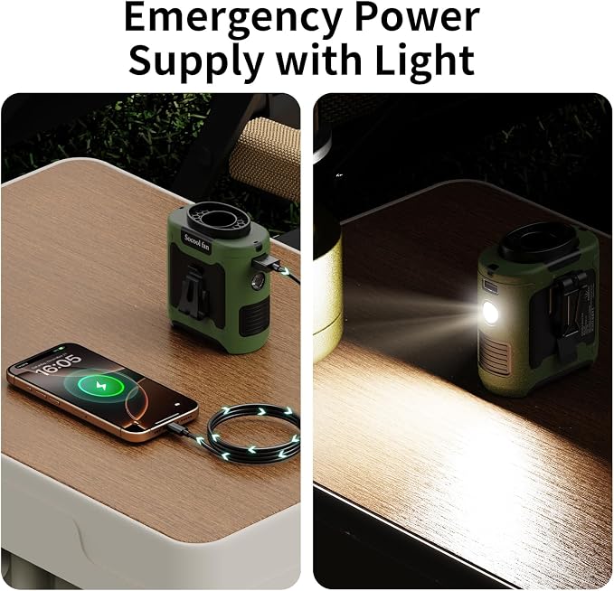 Socool 10000mAh Portable Waist Fan Clip on Wearable Belt Personal Fan Rechargeable Battery Operated With 5 Speeds & Flashlight Neck Hands-Free 40H Cooling For Outdoor Travel Camping Power Bank(Green) - Image 5