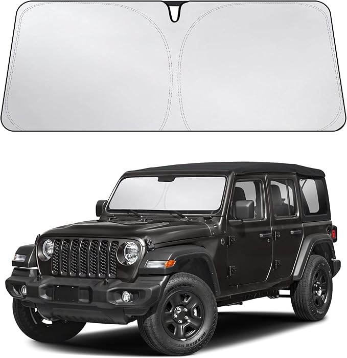 EcoNour Windshield Sunshade Compatible for Jeep Wrangler 2019-2024 2025 2026, Sun Visor for Front Windshield & Window Sun Shade Cover, UV Heat Blocker & Protector, Car Accessories by EcoNour