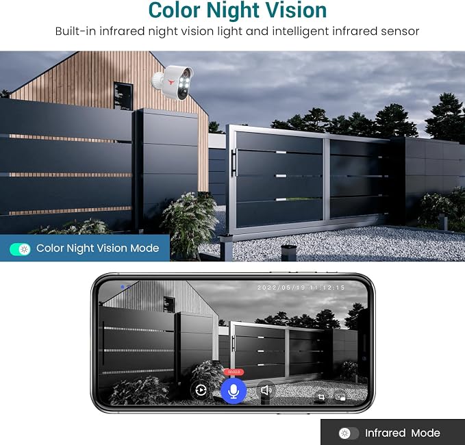 1080P Wireless Security Camera Outdoor, Battery Powered, AI Human Detection, Color Night Vision, 2-Way Audio, IP65 Waterproof, 2.4G Wi-Fi, Cloud Storage (4 spotlights) - Image 2