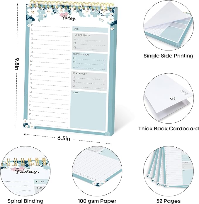 Taja To Do List Notepad, Undated Daily Planner for Work and Goal Setting | Blue Breeze, 52 Sheets, 9.8" x 6.5" , for Office, Home and school, Daily Task Planning, Notes and Everyday Organization - Image 6