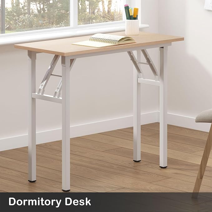 Need Small Computer Desk 31.5 in Folding Home Office Table Pink Oak | White Frame Writing Gaming Work Table/Sturdy Foldable Study Table for Small Space/Dormitory, No Assembly Required - Image 9