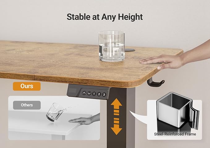 YDN 63 x 24 Inch Rustic Brown Electric Standing Desk | Adjustable Height, Sit Stand, Cable Management, Ergonomic, Home Office - Image 8