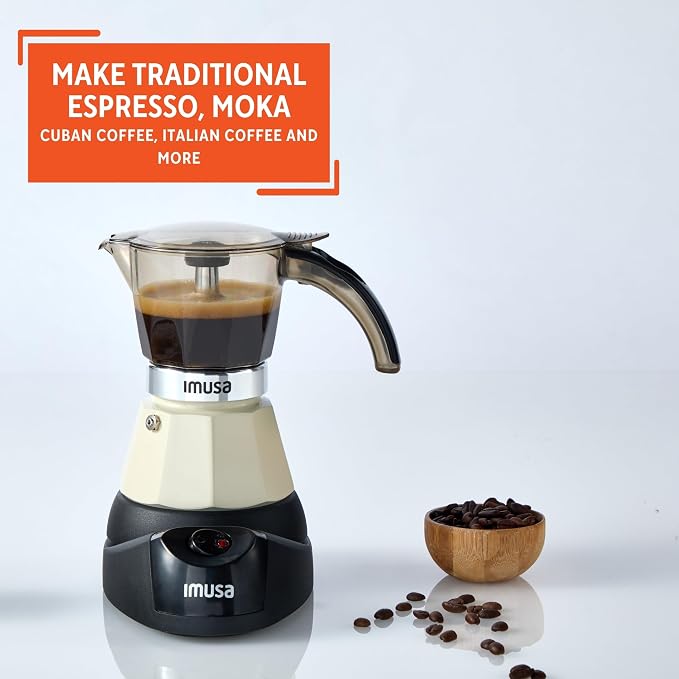 IMUSA 3 or 2 Cup Electric Espresso Maker with Cool-touch Handle, Almond | Bare Aluminum Finish, Keep Warm Function and Detachable Base, Ideal for Cuban and Italian Drinks, Perfect for Home Baristas - Image 5