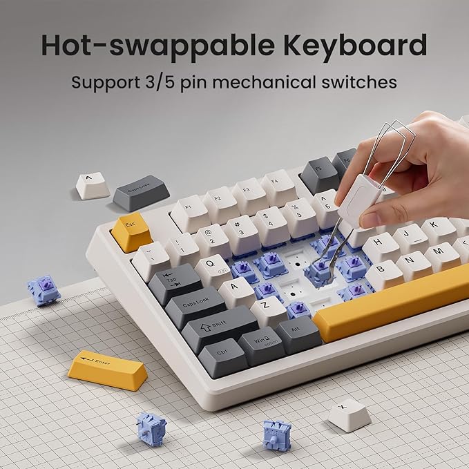 Kisnt KN85 Wireless Mechanical Keyboard, 75% Layout, Bluetooth/2.4GHz/USB-C, Custom RGB Backlit, Hot-Swappable Linear Switch, Creamy Sound for Gaming/Typing (Retro Beige) - Image 5
