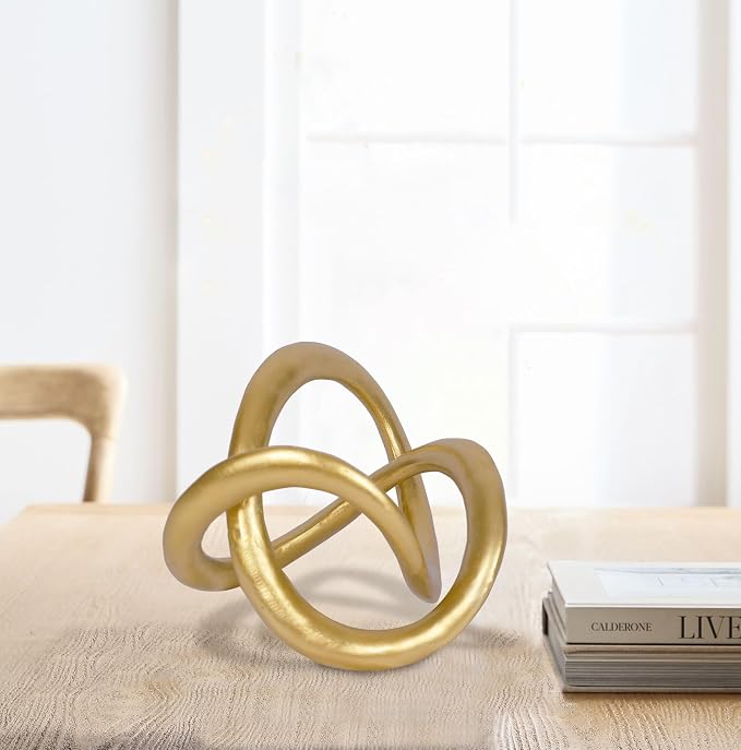 Modern Geometric Round Sculpture Gold Knot Statue Decor Tabletop Sculpture and Figurines Round Decorative Ornaments Knick Knacks Home Decor for Shelves Coffee Table Bookshelf Decoration Gifts - Image 5