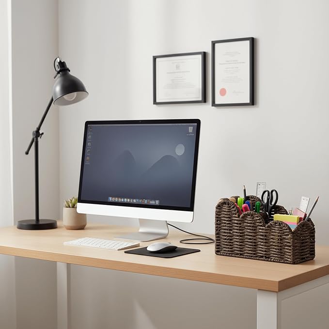 CubesLand Bedside Table Desk Organizer Caddy, Remote Pen&Pencil Holder Cup | Makeup Brush Holder w/Scalloped Perfect for Home, Office Desk, Living Room Table Decor, 3 Slots Brown - Image 3