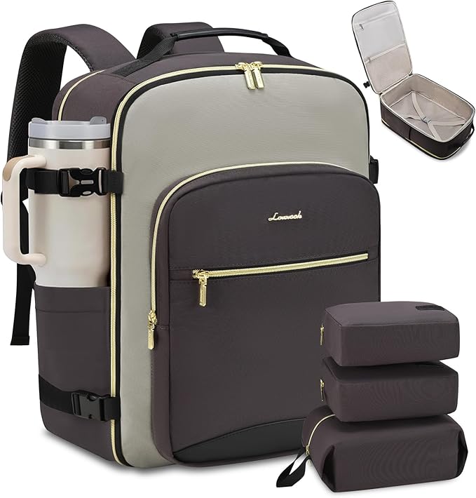 LOVEVOOK 50L Travel Backpack for Women & Men, Airline Approved Carry On Luggage with 3 Packing Cubes, TSA Overnight Bags, Waterproof Personal Item Bag, Weekender Essentials Backpacks fits 17" Laptop by LOVEVOOK