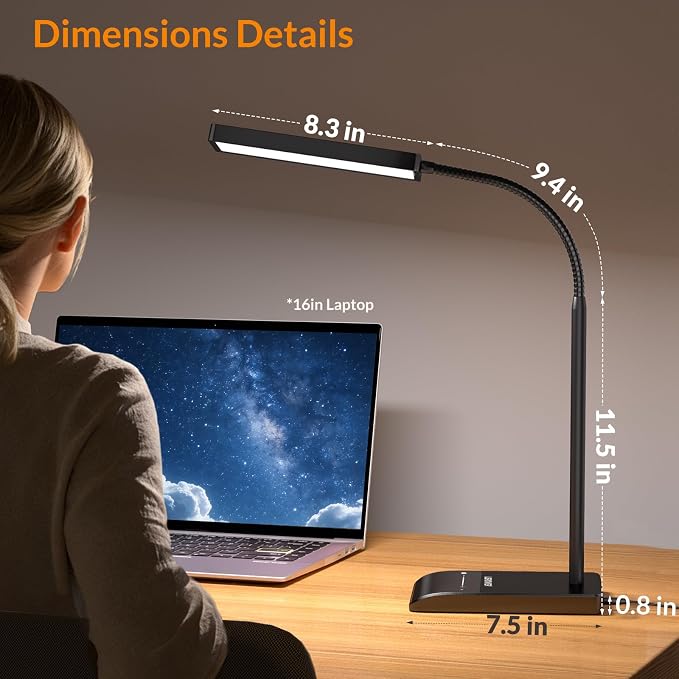 LEPOWER Desk Lamp, 800LM LED for Home Office, True Eye-Caring for Reading | 50 Lighting Modes, 2X Wider Panel, 360° Flexible Gooseneck, Touch Control, 12W Bright Table Lamp for Dorm, Bedroom, Study - Image 8