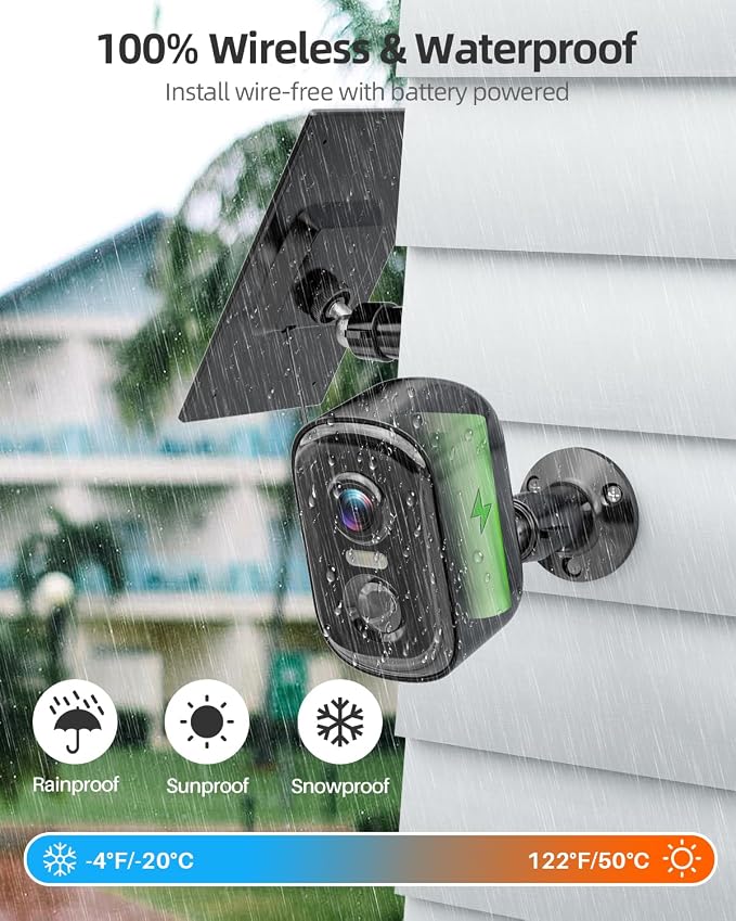 MISECU Solar Camera Outdoor Wireless, 2K Battery Powered WiFi Cameras for Home Security, Solar Powered Security Camera with AI Motion Detection, Color Night Vision, Two-Way Talk, IP66 Weatherproof - Image 6