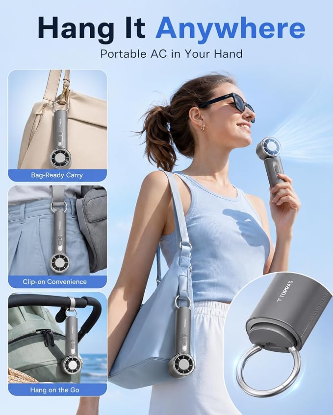 TORRAS COOLiFY iva Handheld Fan with Ice Cooler, [Chill by 50°F], 0-100 Adjustable Speed, Super Mini Powerful Portable Fan 4900mAh Rechargeable, Hand Fans for Travel Essentials,Charcoal - Image 7