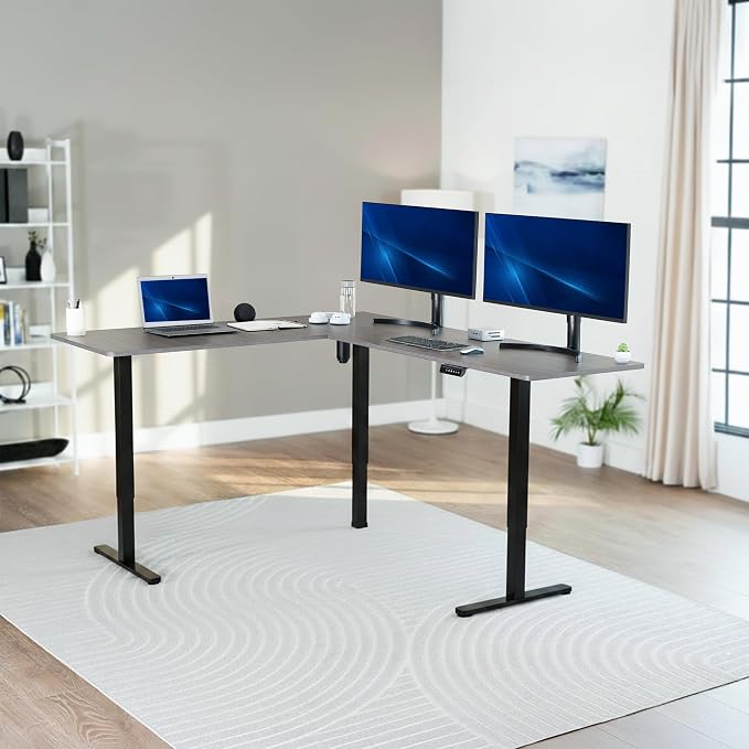 VIVO Dark Gray 75 x 63 in Corner Standing Desk, DESK-E3CTG-75 | Electric, Large Reversible L-Shaped Table, Sit Stand Height Adjustable, Memory Controller, Office Furniture Sets, Black Frame - Image 2