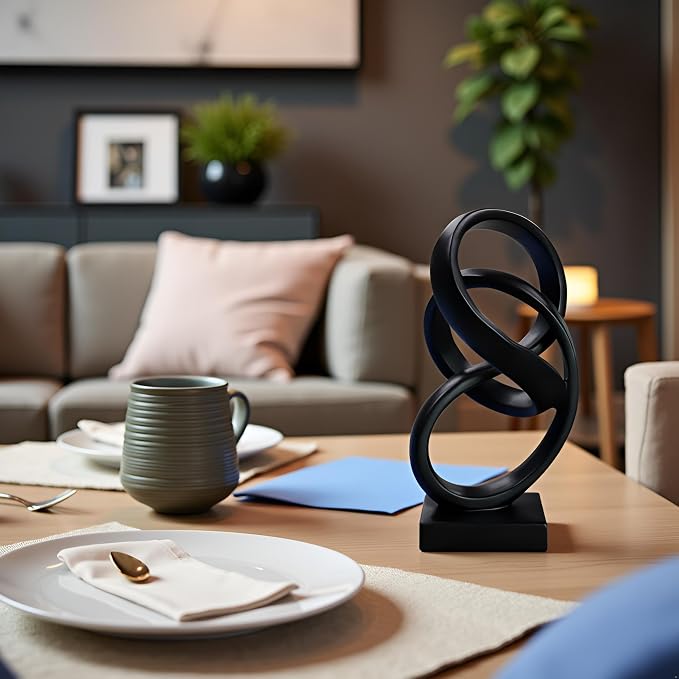 10" Modern Abstract Ribbon Decorative Sculpture, Knot Sculptures,Home Decor,Coffee Table Statues,Dining Living Room Desk Decor（Black） - Image 2