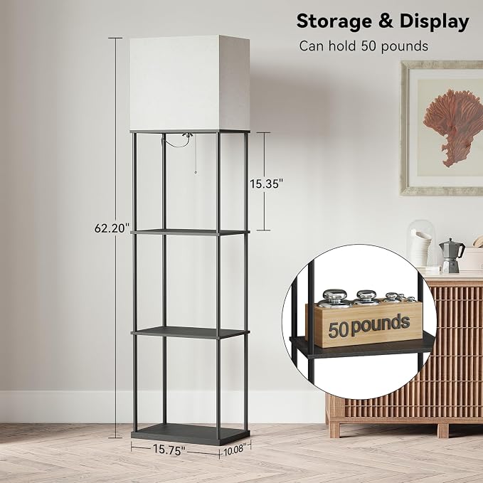 SUNMORY Large Size Floor Lamp with Shelves, 4-Tier Modern Standing Lamp with 3 Color Temperature Bulb, Tall Floor Lamp with Shelf, Corner Display Bookshelf Lamps for Living Room, Bedroom, Office - Image 3